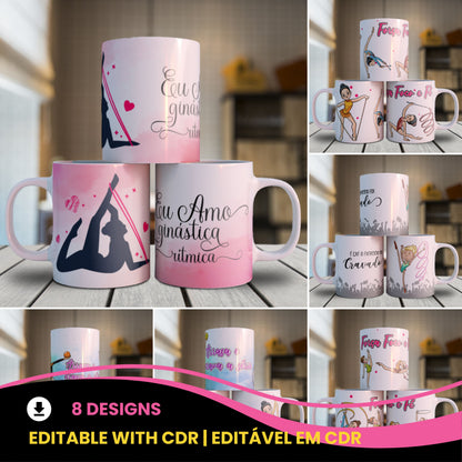 Rhythmic Gymnastics Mug Sublimation Designs PNG | Cute Gymnast Ribbon Hoop Ball Coffee Cup Wrap Bundle