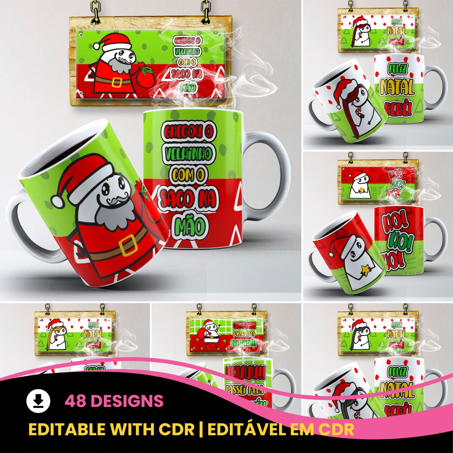 Funny Christmas Flork Mug Sublimation PNG Bundle | Meme Holiday Mug Wrap Template