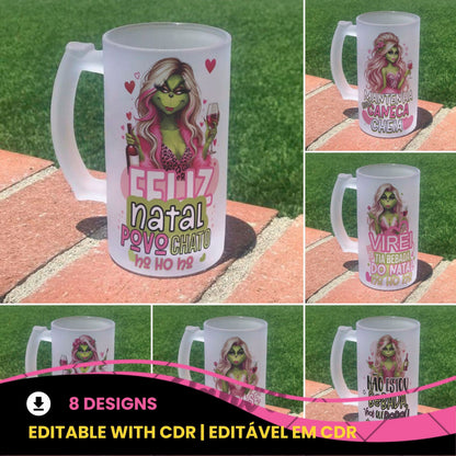 Funny Glam Green Witch Beer Mug Sublimation Designs PNG | Sarcastic Christmas Wine Beer Stein Wrap Bundle