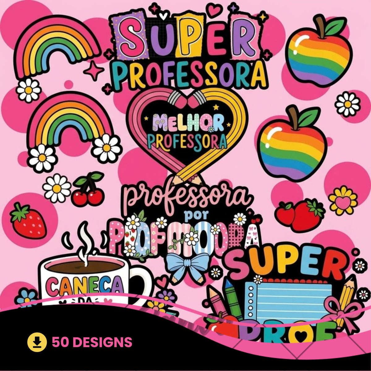 Portuguese Teacher Sublimation Bundle PNG | Coquette Bows Apple Pencil Rainbow Notebook Graphic