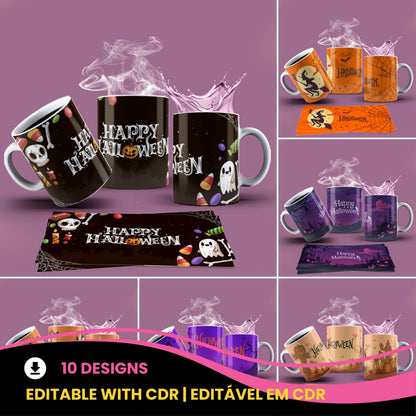 Cute Halloween Mug Sublimation PNG Bundle | Spooky Ghost & Witch Mug Wrap 11oz 15oz Template