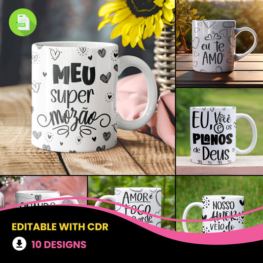 Valentine’s Day Mug Wrap Phrases PNG Bundle | Romantic Love Quotes for Sublimation Mugs