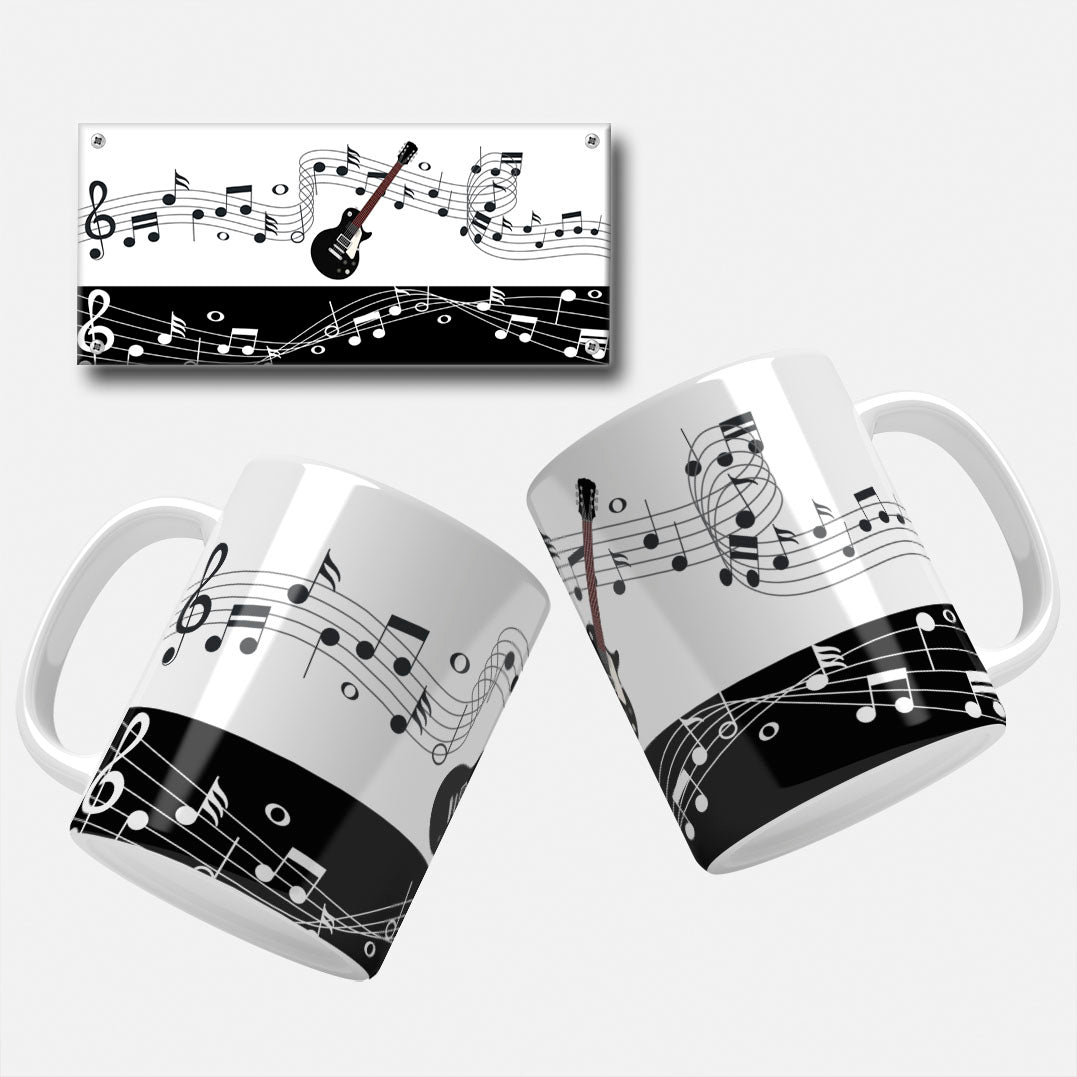 Guitar and Musical Notes Mug Wrap PNG