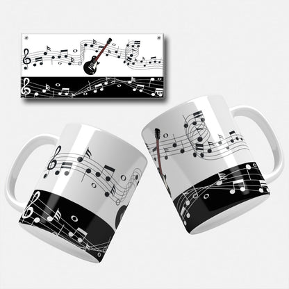 Guitar and Musical Notes Mug Wrap PNG