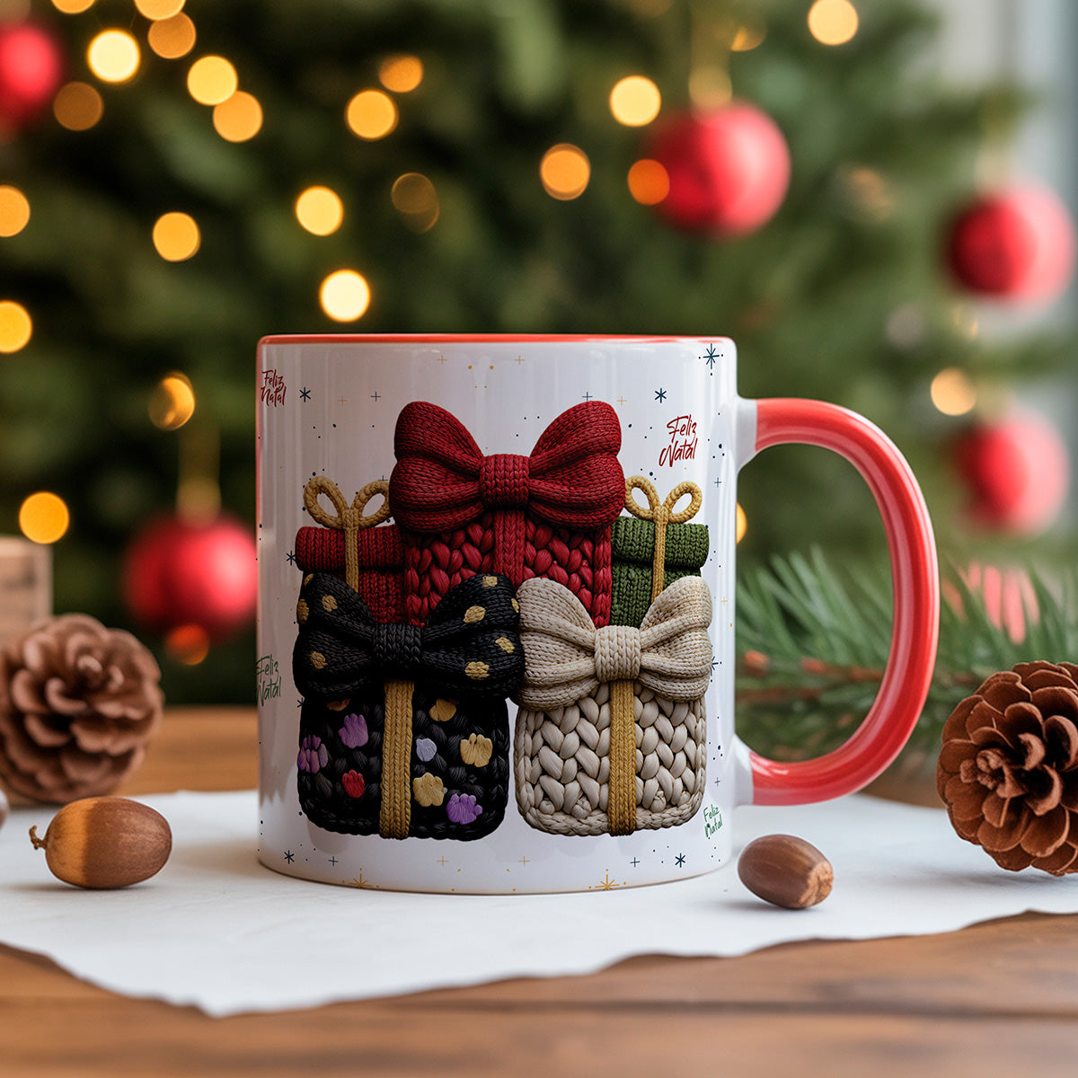 Knitted Christmas Mug Sublimation PNG Bundle | Cozy Holiday Mug Wrap Designs