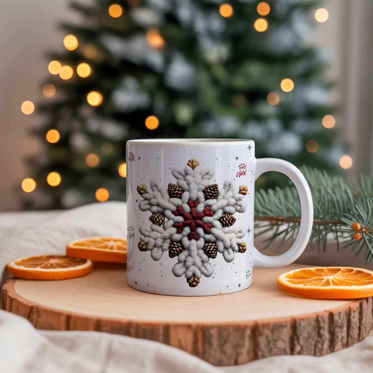 Knitted Christmas Mug Sublimation PNG Bundle | Cozy Holiday Mug Wrap Designs