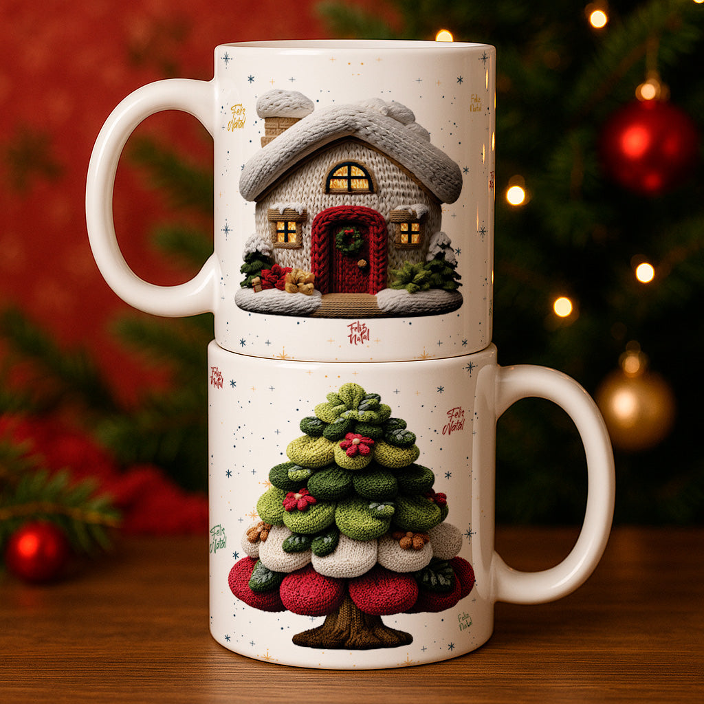 Knitted Christmas Mug Sublimation PNG Bundle | Cozy Holiday Mug Wrap Designs
