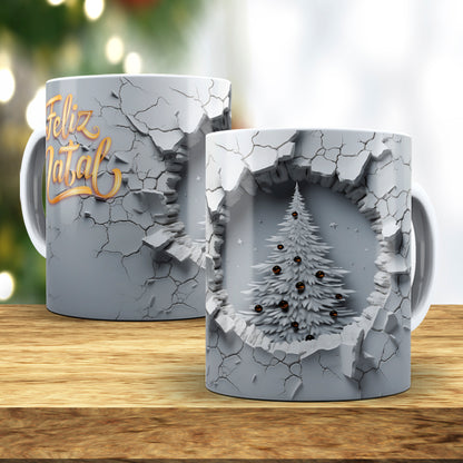 3D Broken Wall Christmas Tree Mug Sublimation Wrap PNG Bundle | Cracked Stone Hole Christmas Mug Template