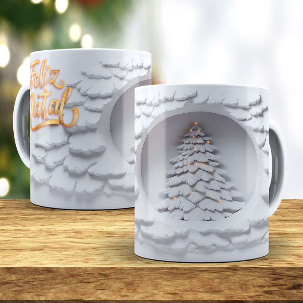 3D Broken Wall Christmas Tree Mug Sublimation Wrap PNG Bundle | Cracked Stone Hole Christmas Mug Template