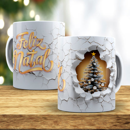 3D Broken Wall Christmas Tree Mug Sublimation Wrap PNG Bundle | Cracked Stone Hole Christmas Mug Template