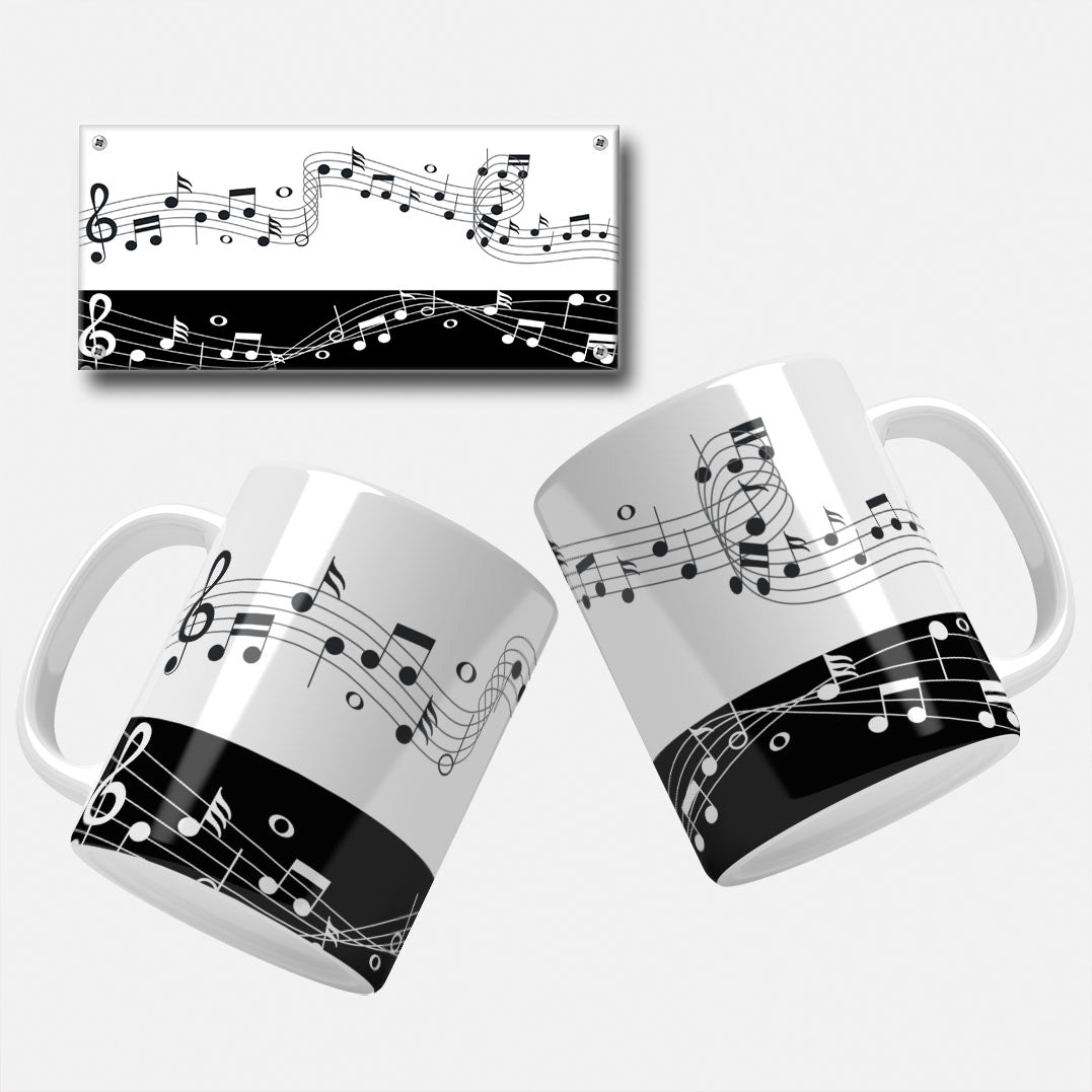 Guitar and Musical Notes Mug Wrap PNG