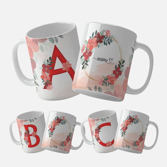Red Floral Monogram Sublimation Files For Mugs - 26 Alphabet PNG Designs