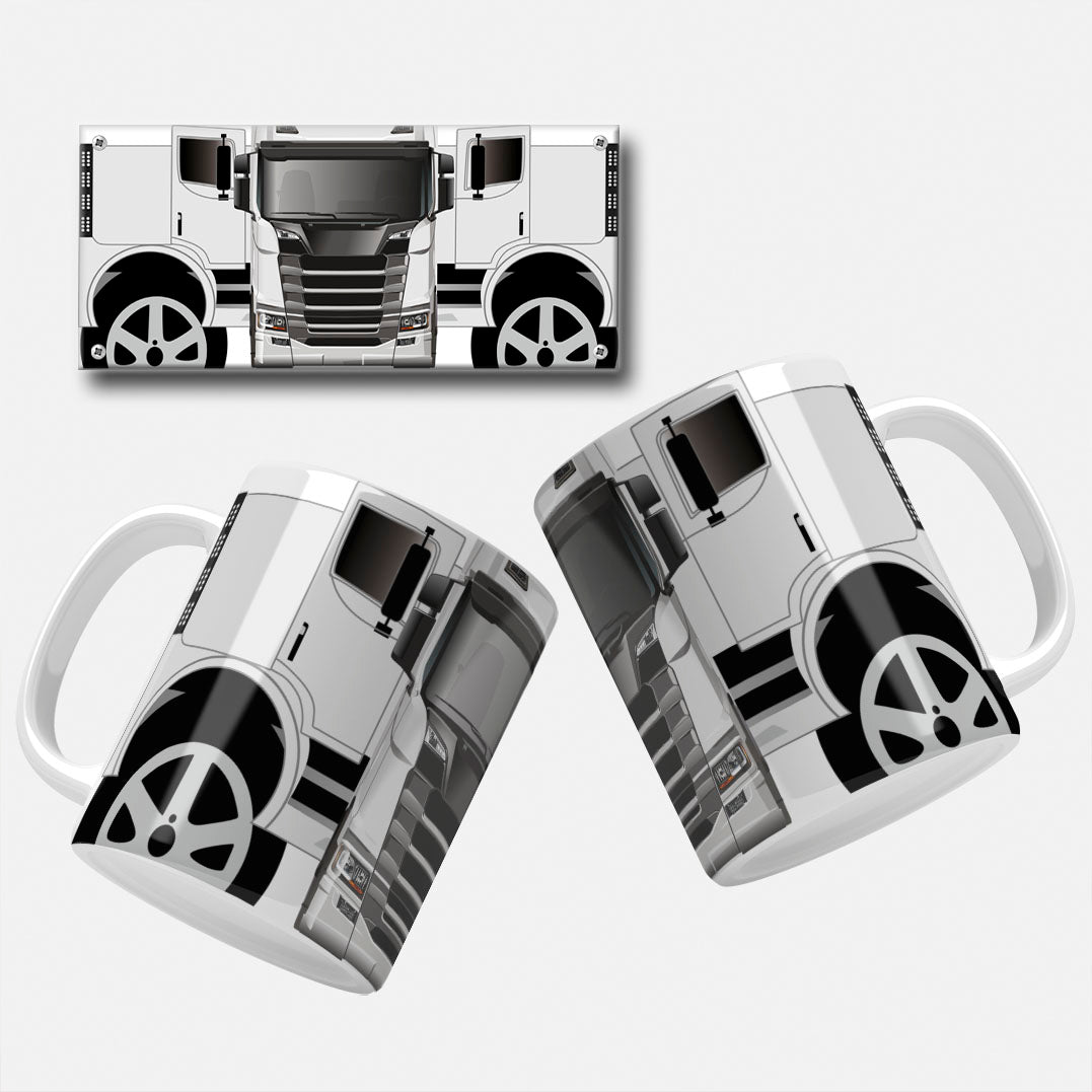 Gray lorry truck mug wrap template showcasing a stylish front view