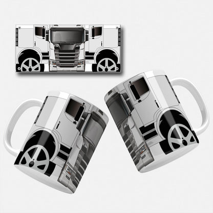 Gray lorry truck mug wrap template showcasing a stylish front view