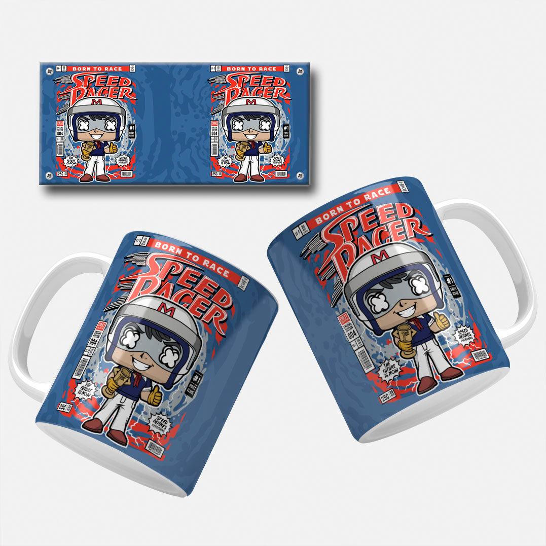 Dynamic comic book mug wrap featuring Speed Racer in his racing gear, ready to take on any challenge.Speed Racer Mug Wrap. Speed Racer Custom Comic-Inspired Mug Wrap