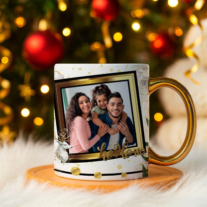 Custom Christmas Photo Mug Sublimation PNG Bundle | Elegant Gold Xmas Picture Frame Mug Wrap