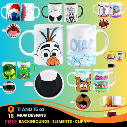 Cartoon Mug PNG Bundle with Fun Mouth Bottoms + Free Clipart & Backgrounds
