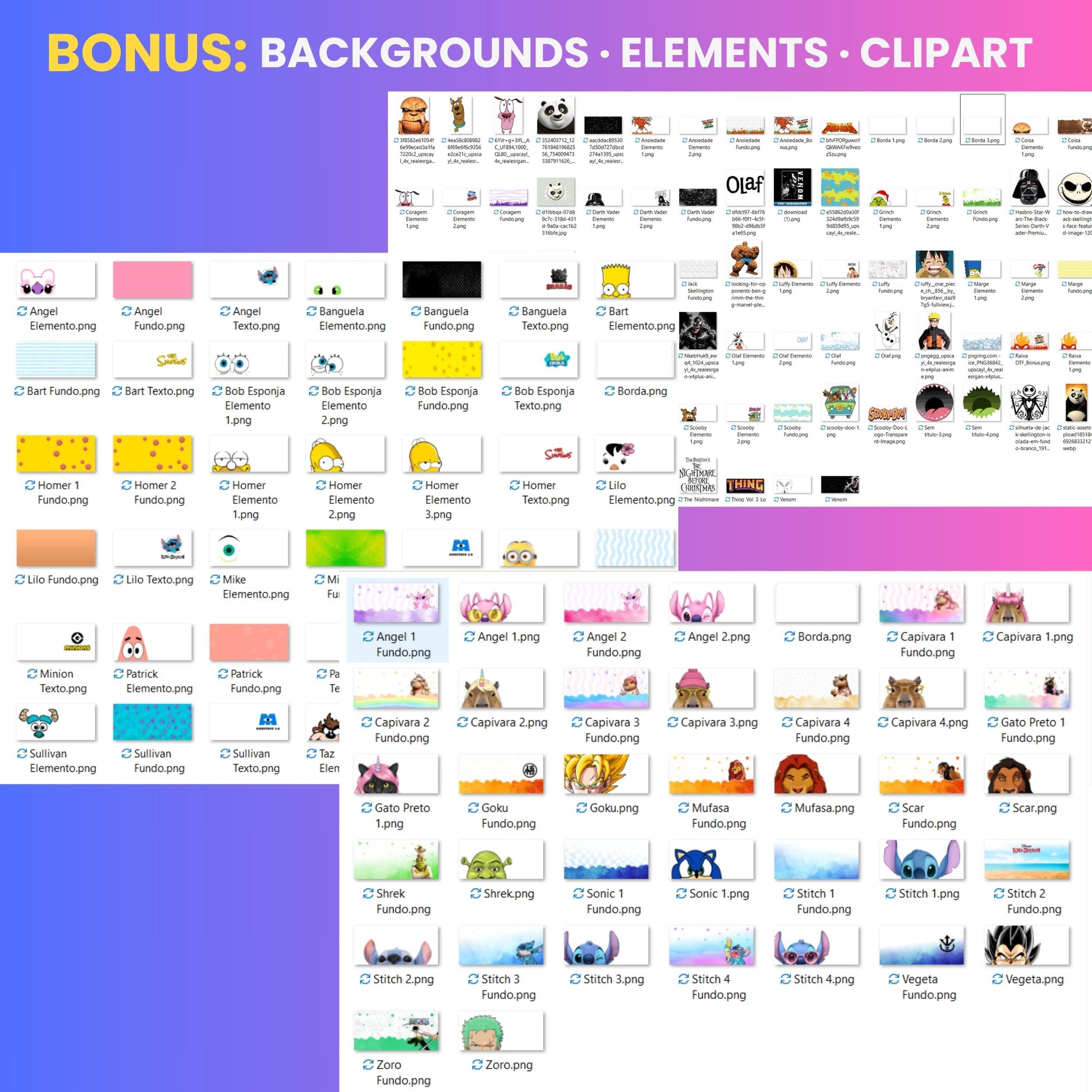 Collection of various icons and graphics with a promotional banner for backgrounds, elements, and clipart.