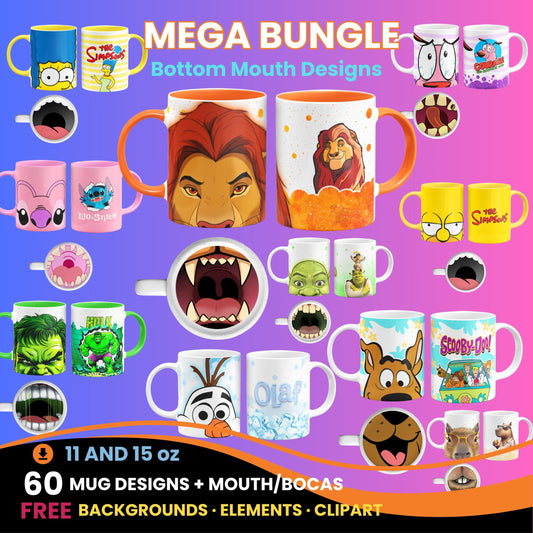 60 cartoon PNG mug wrap designs with bottom mouth graphics for 11 oz and 15 oz sublimation mugs – includes characters, clipart, backgrounds, and printable elements for custom mugs."

This version includes keywords like:
PNG mug wrap designs
bottom mouth graphics
sublimation mugs
clipart, backgrounds, elements
11 oz and 15 oz mugs
printable