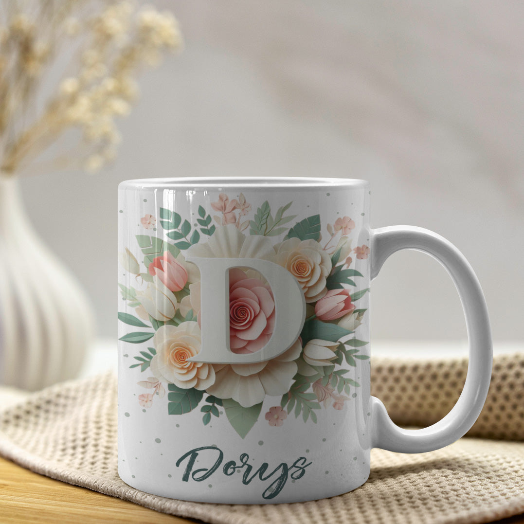 Floral Alphabet Mug Sublimation Design | Editable Letter Monogram Cups