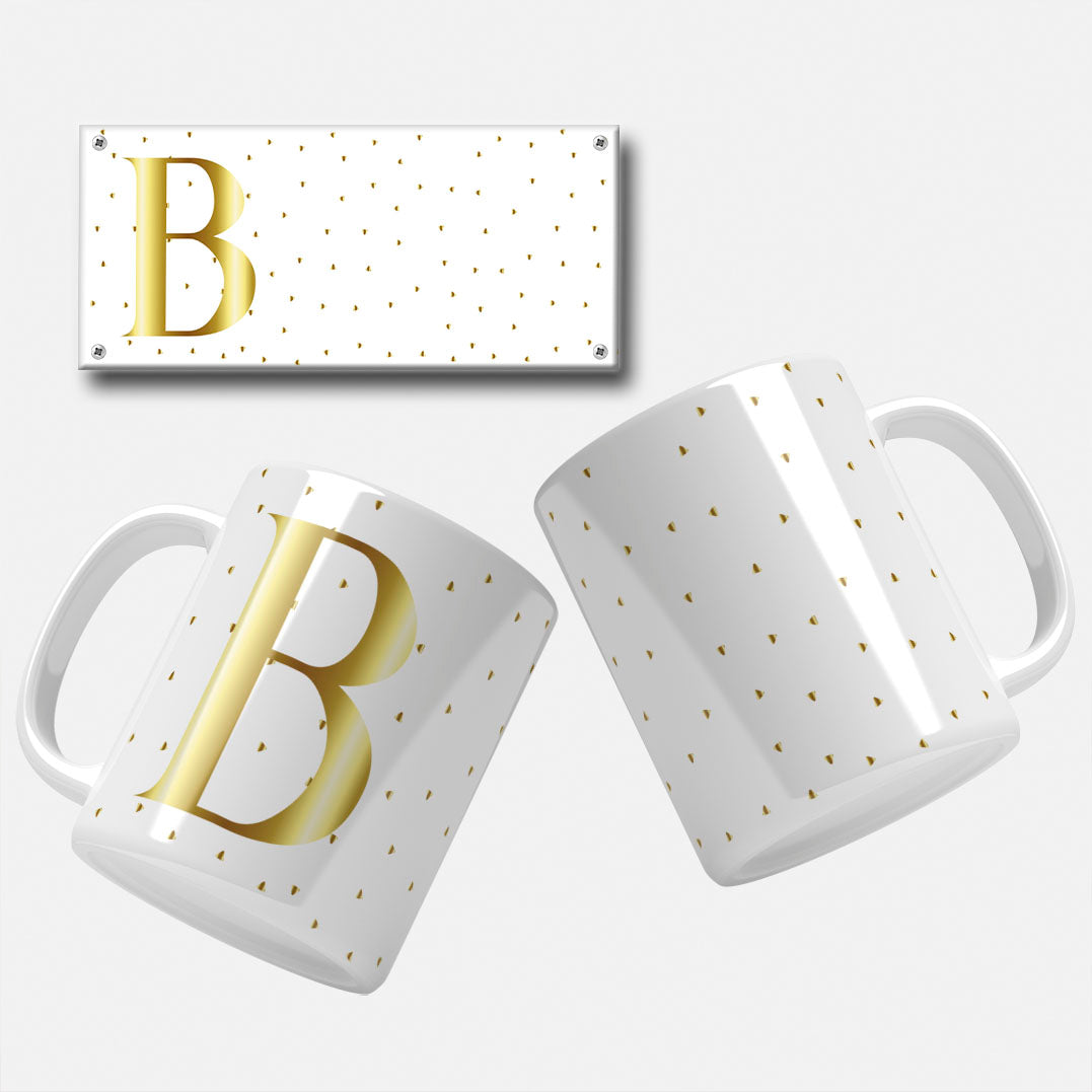 Golden Minimalist Monogram Mug Wrap Initial B - Sleek and sophisticated gold initial for mug sublimation