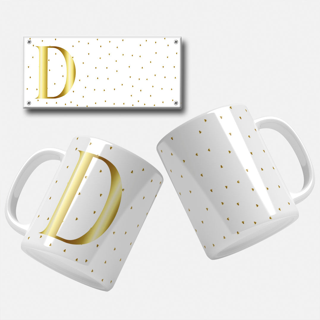 Golden Minimalist Monogram Mug Wrap Initial D - Minimalist gold initial on black background for mugs.