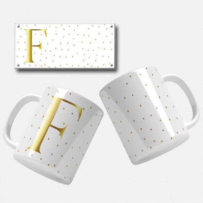 Golden Minimalist Monogram Mug Wrap Initial F - Sophisticated gold initial design for sublimation mugs