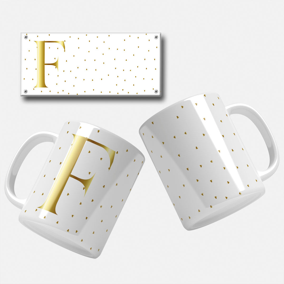 Golden Minimalist Monogram Mug Wrap Initial D - Minimalist gold initial on black background for mugs