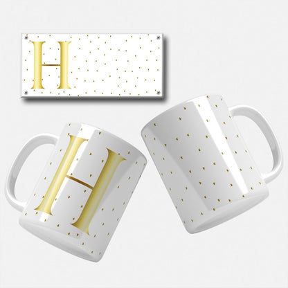 Golden Minimalist Monogram Mug Wrap Initial H - High-resolution golden initial design for custom mugs