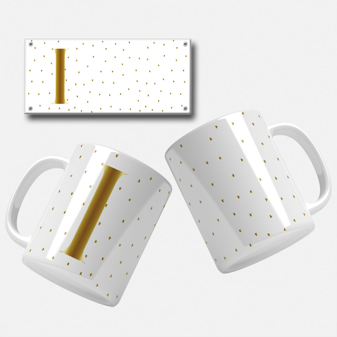 Golden Minimalist Monogram Mug Wrap Initial I - Elegant and sleek gold initial for mug sublimation.