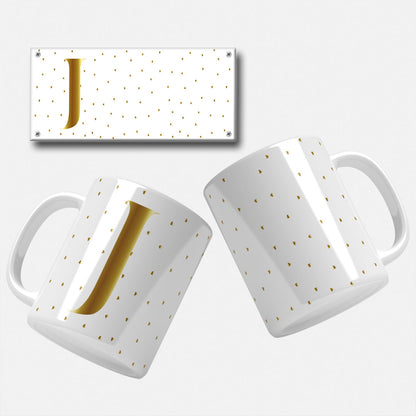 Golden Minimalist Monogram Mug Wrap Initial J - Minimalist golden initial on black background for mugs