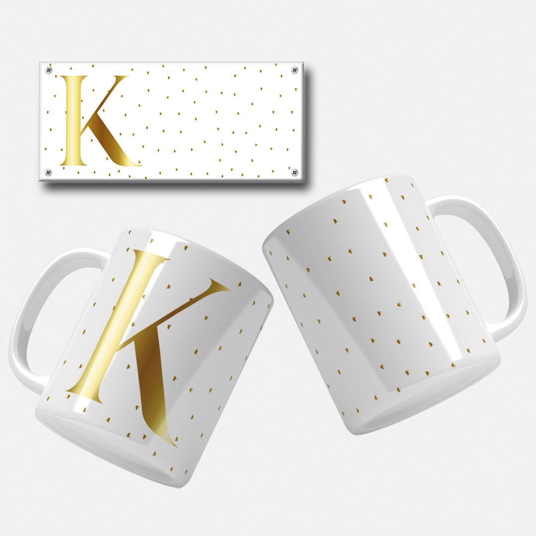 Golden Minimalist Monogram Mug Wrap Initial K - High-quality gold initial design for custom mugs