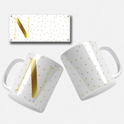 Golden Minimalist Monogram Mug Wrap Initial N - High-resolution gold initial design for personalized mugs