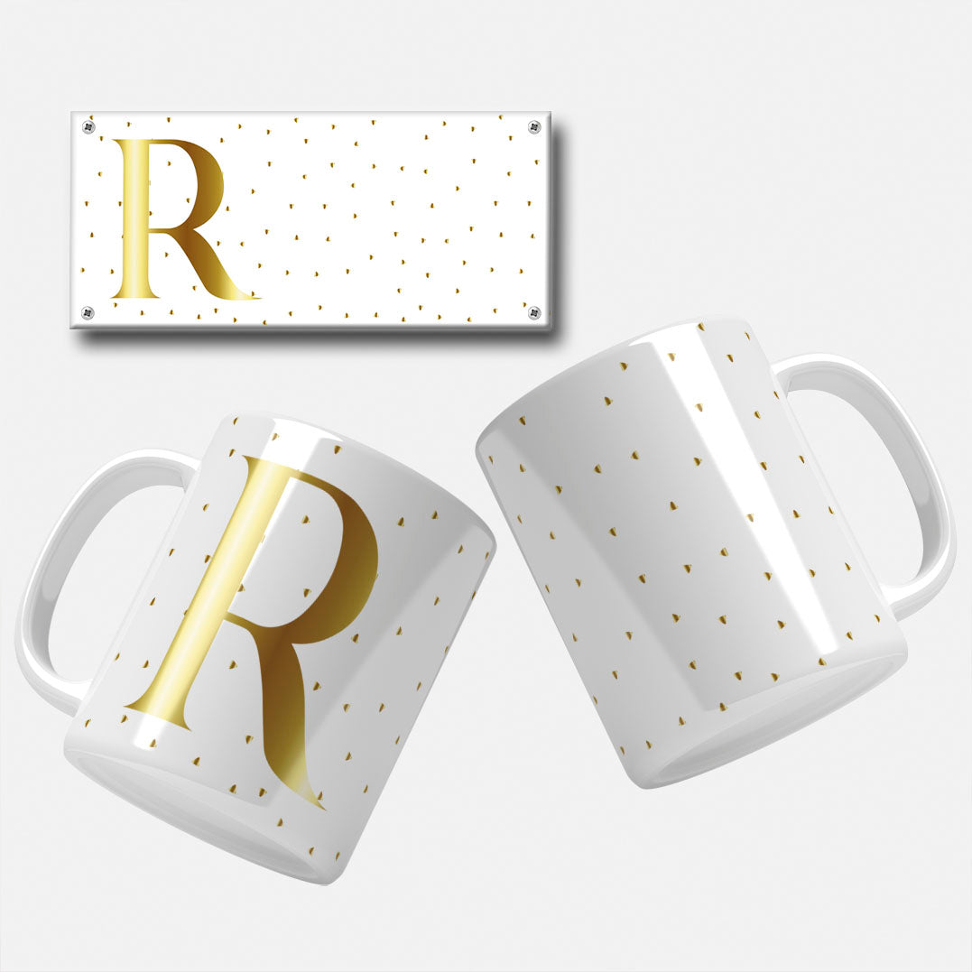 Golden Minimalist Monogram Mug Wrap Initial R - High-quality gold initial mug wrap for sublimation