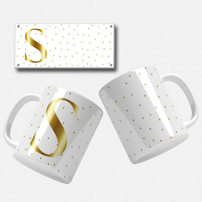 Golden Minimalist Monogram Mug Wrap Initial S - Elegant and sleek golden initial for custom mugs