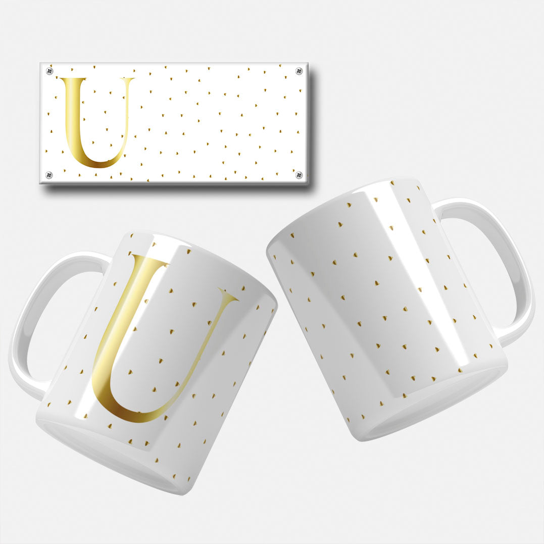 Golden Minimalist Monogram Mug Wrap Initial U - High-resolution golden initial for personalized mugs.