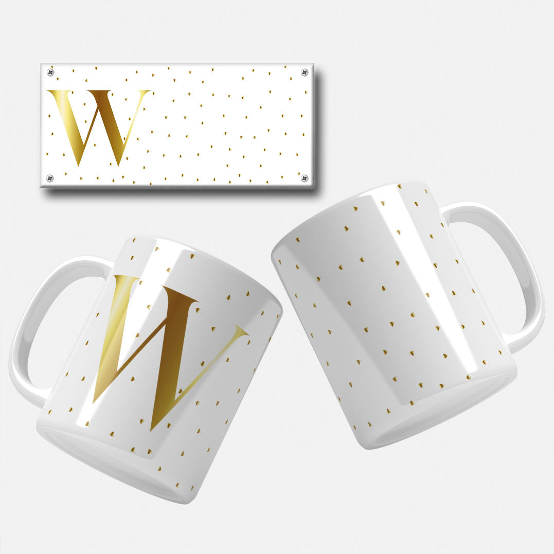 Golden Minimalist Monogram Mug Wrap Initial W - Elegant and sleek gold initial for mug sublimation.