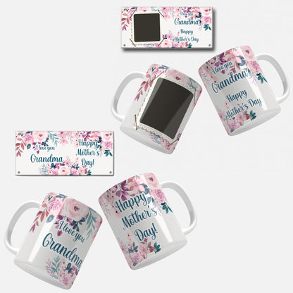 Floral mug wrap designs with "I Love You Grandma" and "Happy Mother's Day" messages, featuring various color palettes and styles, perfect for creating personalized and heartfelt gifts for grandmothers.