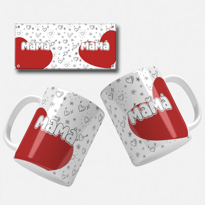 Envoltura para taza con diseño "Feliz Día Mamá", envoltura para taza con diseño "Mamá te amo", envoltura para taza con diseño "Mamá tú eres mi reina", envoltura para taza con diseño de corazón "Mamá"