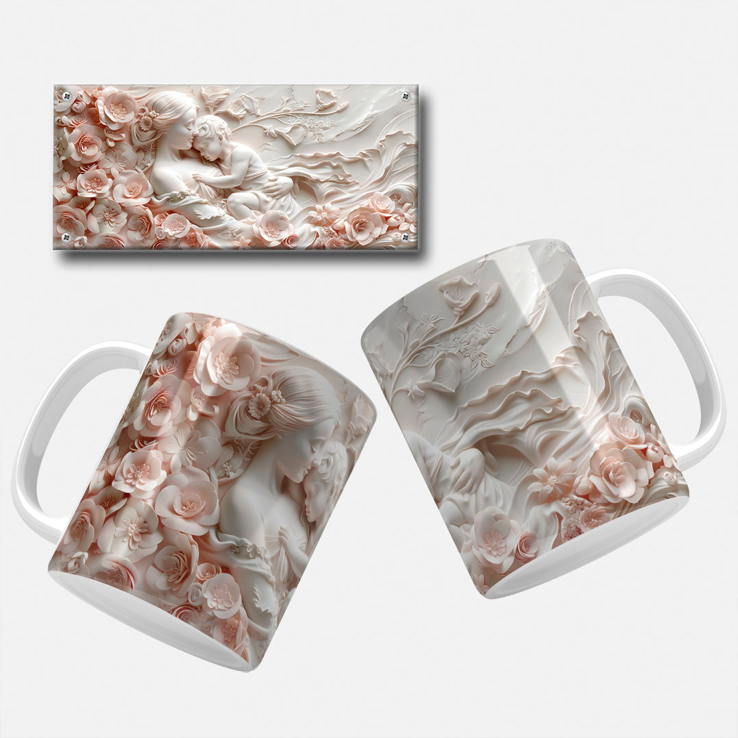 A collection of elegant floral and marble-themed Mother's Day mug wrap designs featuring intricate floral patterns, soft pastel hues, and classic marble carvings, perfect for personalizing mugs for mom or grandma.