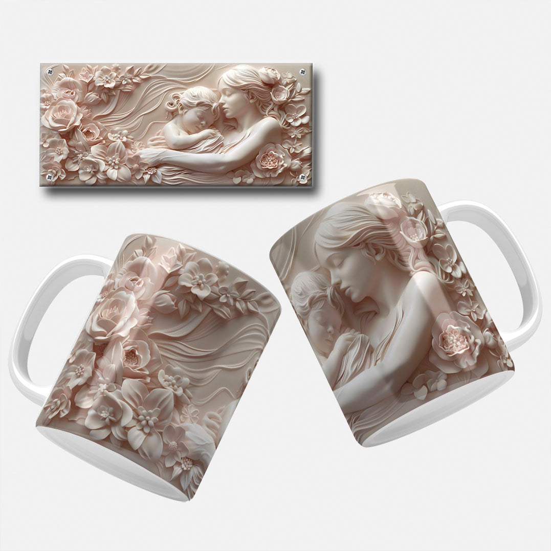 A collection of elegant floral and marble-themed Mother's Day mug wrap designs featuring intricate floral patterns, soft pastel hues, and classic marble carvings, perfect for personalizing mugs for mom or grandma.