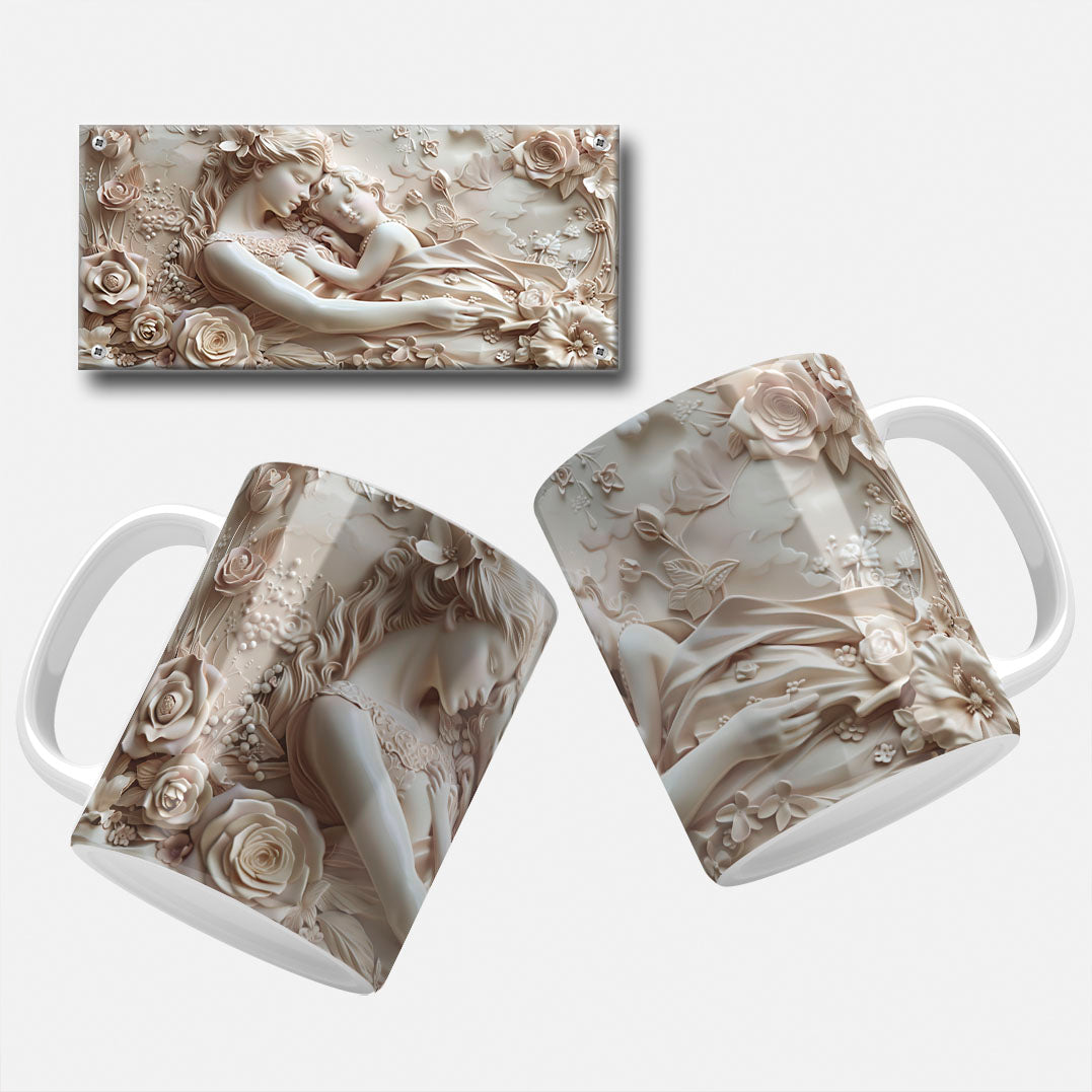 A collection of elegant floral and marble-themed Mother's Day mug wrap designs featuring intricate floral patterns, soft pastel hues, and classic marble carvings, perfect for personalizing mugs for mom or grandma.