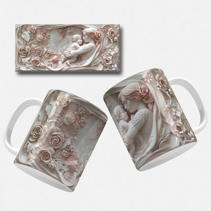 A collection of elegant floral and marble-themed Mother's Day mug wrap designs featuring intricate floral patterns, soft pastel hues, and classic marble carvings, perfect for personalizing mugs for mom or grandma.