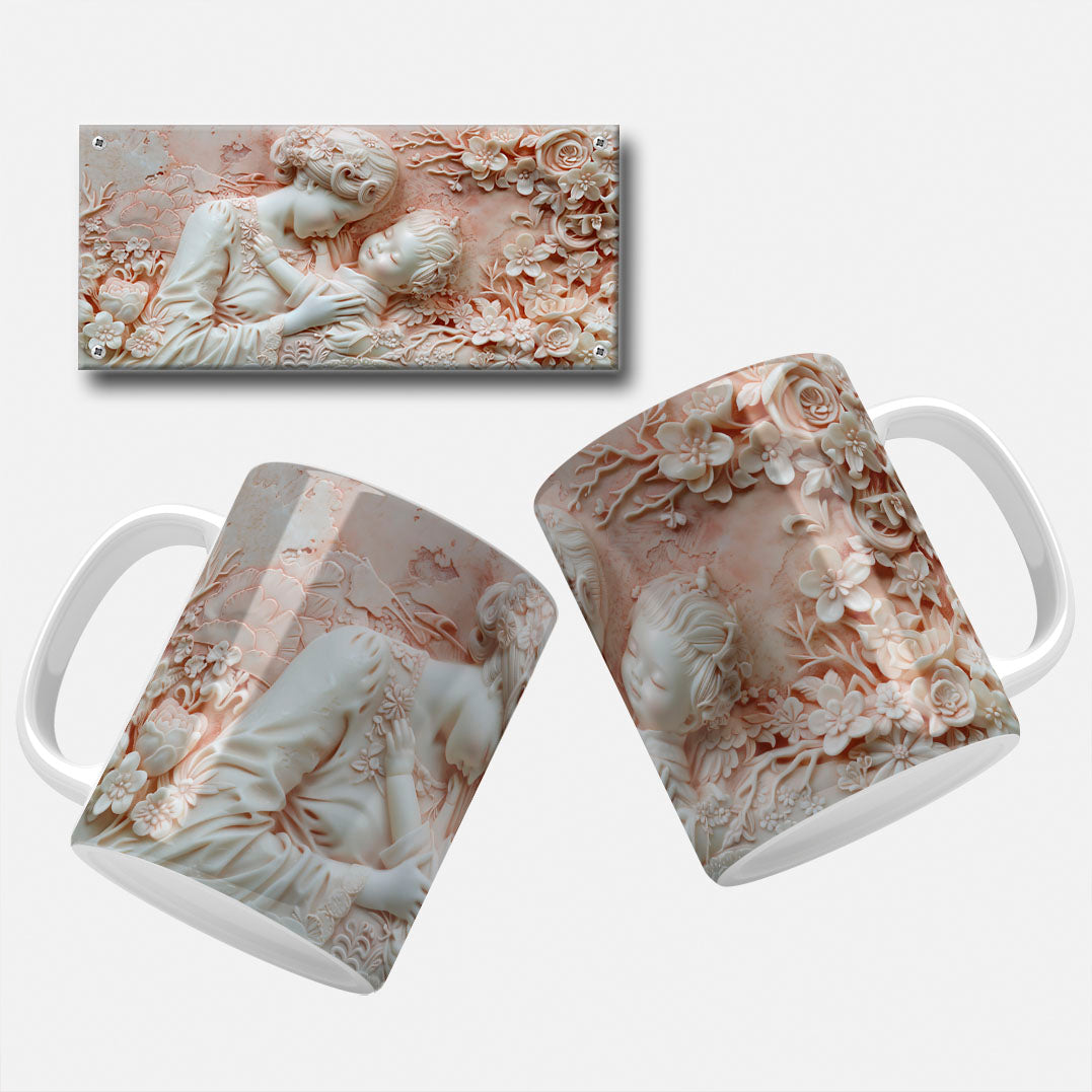 A collection of elegant floral and marble-themed Mother's Day mug wrap designs featuring intricate floral patterns, soft pastel hues, and classic marble carvings, perfect for personalizing mugs for mom or grandma.