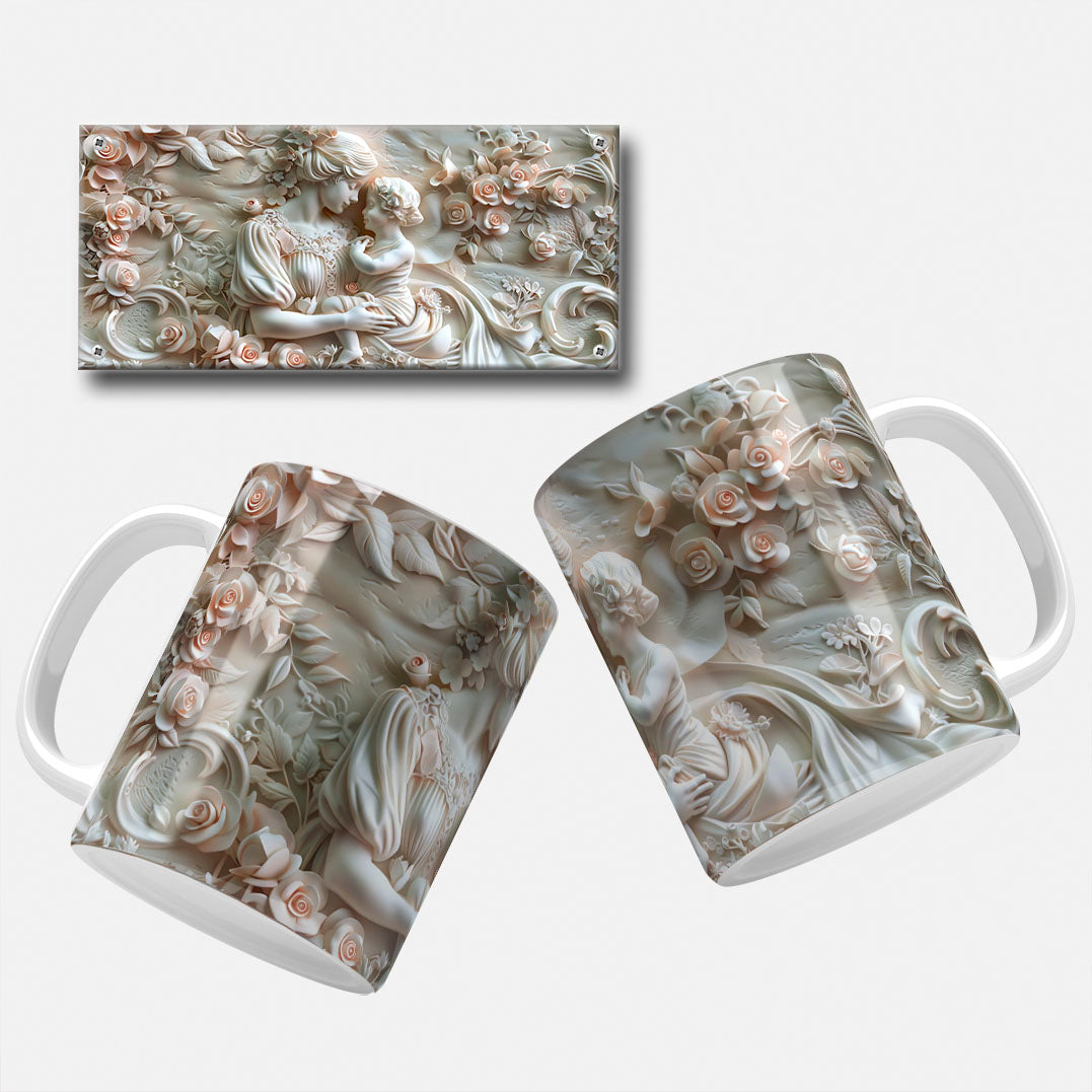 A collection of elegant floral and marble-themed Mother's Day mug wrap designs featuring intricate floral patterns, soft pastel hues, and classic marble carvings, perfect for personalizing mugs for mom or grandma.