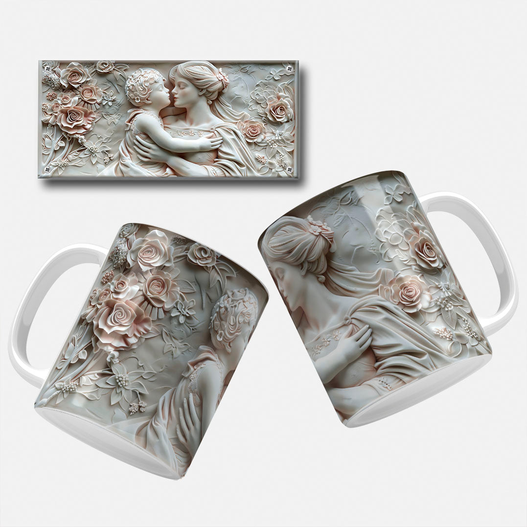 A collection of elegant floral and marble-themed Mother's Day mug wrap designs featuring intricate floral patterns, soft pastel hues, and classic marble carvings, perfect for personalizing mugs for mom or grandma.