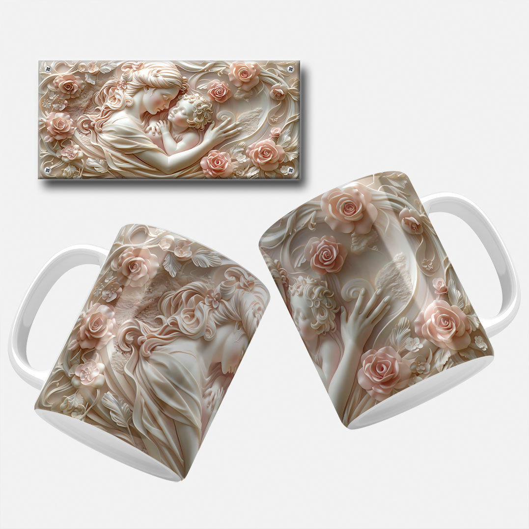 A collection of elegant floral and marble-themed Mother's Day mug wrap designs featuring intricate floral patterns, soft pastel hues, and classic marble carvings, perfect for personalizing mugs for mom or grandma.
