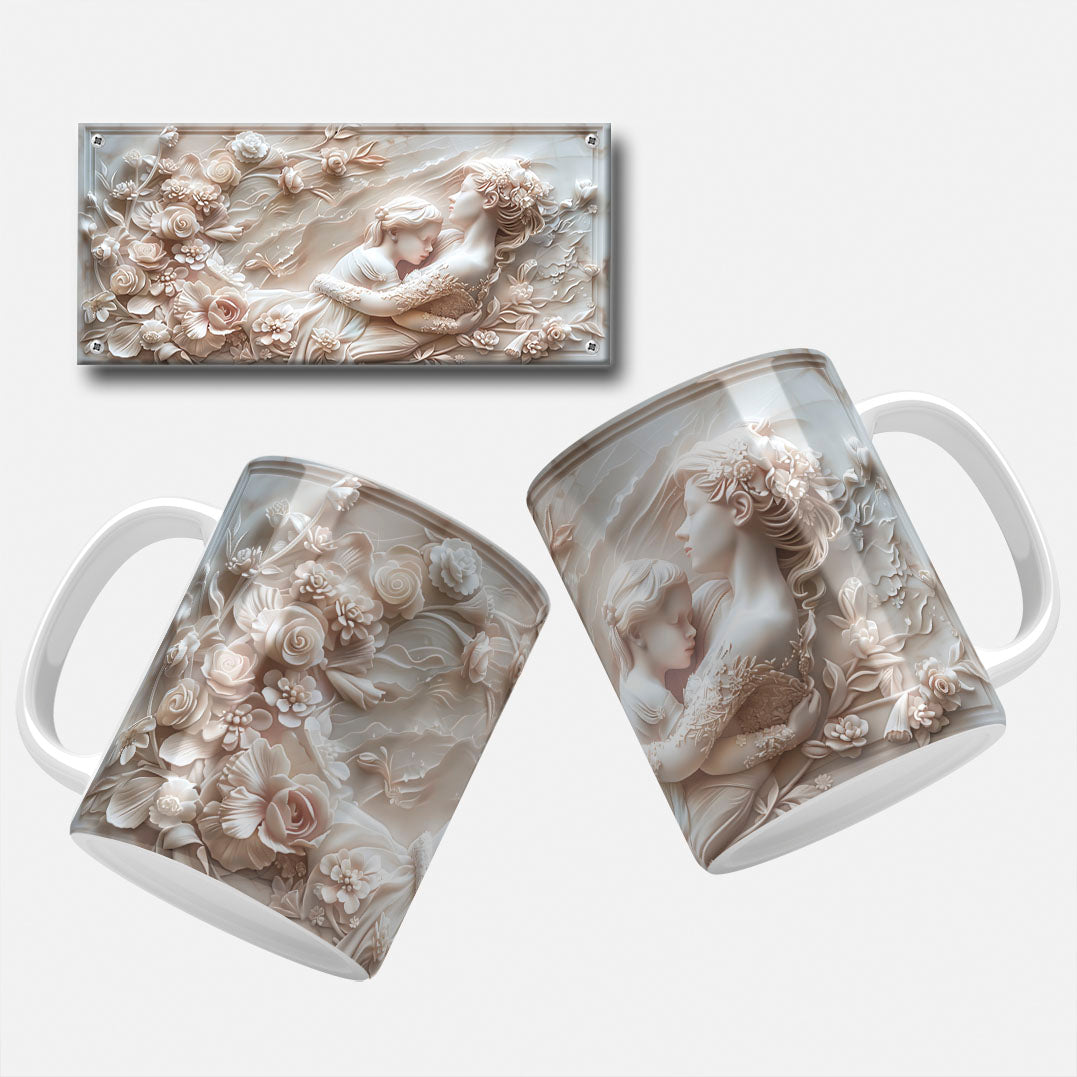 A collection of elegant floral and marble-themed Mother's Day mug wrap designs featuring intricate floral patterns, soft pastel hues, and classic marble carvings, perfect for personalizing mugs for mom or grandma.