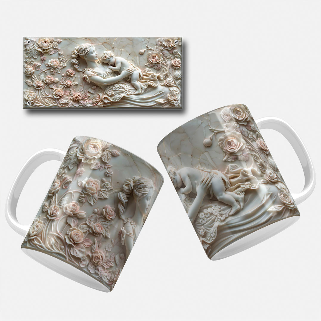 A collection of elegant floral and marble-themed Mother's Day mug wrap designs featuring intricate floral patterns, soft pastel hues, and classic marble carvings, perfect for personalizing mugs for mom or grandma.