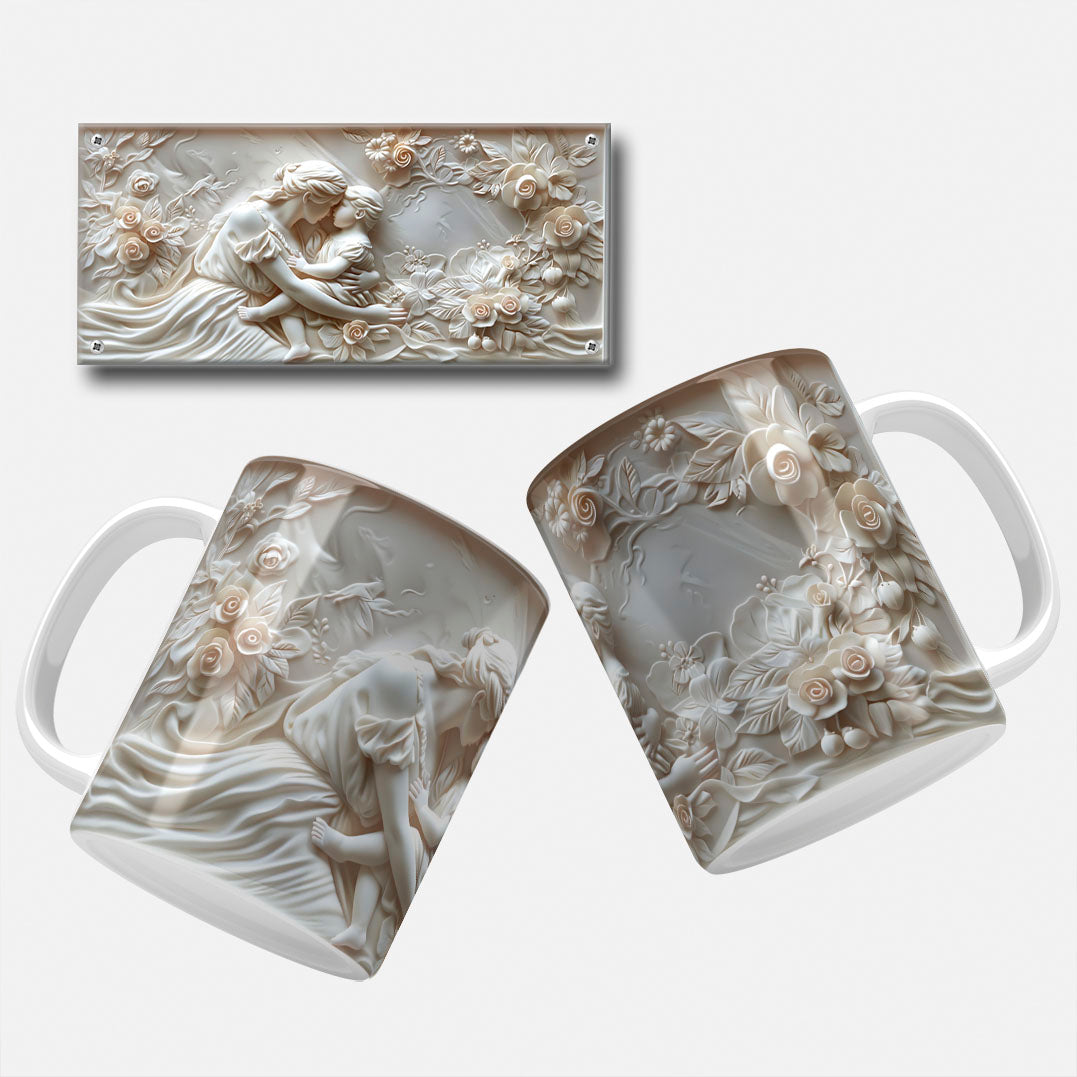 A collection of elegant floral and marble-themed Mother's Day mug wrap designs featuring intricate floral patterns, soft pastel hues, and classic marble carvings, perfect for personalizing mugs for mom or grandma.